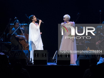 The Israeli singer Noa and the Spanish singer Pasión Vega during the concert offered at the Teatro Circo Price in Madrid July 20, 2017 (