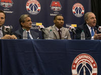(L-R), Washington Wizards head coach Scott Brooks, owner Ted Leonsis,
player Otto Porter, and President Ernie Grunfeld, participated in a pr...