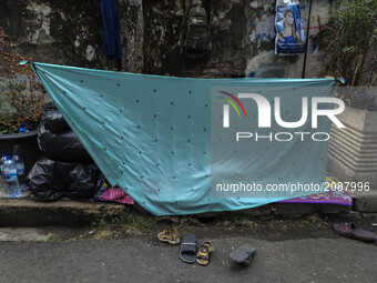 Condition of Refugee in front of UNHCR Office at Jakarta, Indonesia, on July 21, 2017. As the number of refugee through illegal sail from th...
