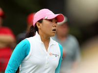 I.K. Kim of Korea reacts after missing her shot on the third green during the second round of the Marathon LPGA Classic golf tournament at H...