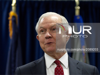 US Attorney General Jeff Sessions delivers a speech outlining the Department of Justice policy regarding Sanctuary Cities and crime by illeg...