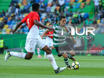 Sportings forward Daniel Podence from Portugal  during the Pre-season Friendly match between Sporting CP and AS Monaco at Estadio Jose Alval...