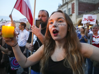 Few thousand people protested at the Main Square against government plans for sweeping changes to Polands judicial system.  Krakow, Poland o...