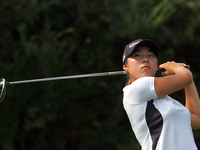 Min-G Kim of the Republic of Korea  follows  her shot from the 4th tee during the final round of the Marathon LPGA Classic golf tournament a...