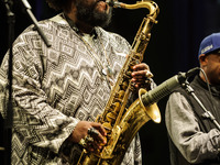 American Jazz saxophonist Kamasi Washington and Trombonist Ryan Porter perform onstage during 52nd edition of Heineken Jazzaldia Festival on...