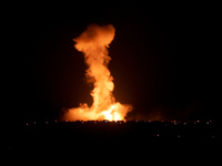Smoke and fire billow following an Israeli air strike in Rafah in the southern of Gaza Strip on August 09, 2014. Israeli warplanes pounded t...