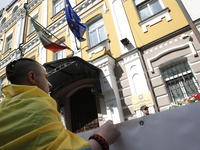 Activists of CI4 nationalistic group demand to free Ukrainian soldier Vitaly Markiv in front of the Italian Embassy in Kyiv, Ukraine, July 2...