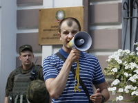 Activists of CI4 nationalistic group demand to free Ukrainian soldier Vitaly Markiv in front of the Italian Embassy in Kyiv, Ukraine, July 2...