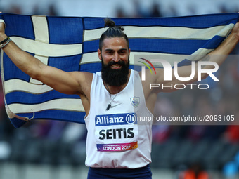 Michael Seitis of Greece celebrate coming 2nd in  Men's 100m T44 Final during World Para Athletics Championships at London Stadium in London...