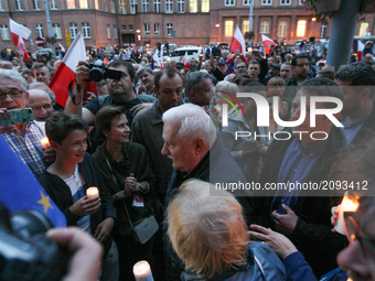 Former President of Poland Lech Walesa in front of Gdansk Regional Court is seen in Gdansk, Poland on 24 July 2017  Crowds gathered outside...