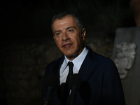 Stavros Theodorakis, chairman of To Potami on the occasion of the 43rd anniversary of restoration of Democracy at the Presidential Palace in...