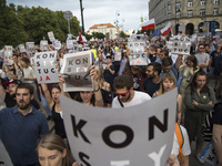 Protesters during protest against government plans of changes to Poland’s judicial system in Warsaw on July 25, 2017. (