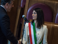 The Mayor of Rome, Virginia Raggi, (R) awards the Honorary Citizenship of Rome to the Anti-Mafia Magistrate Antonino Di Matteo in the Julius...