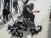 Media gears are pictured outside The Royal Court Of Justice, London on July 25, 2017. It has became the scene of the legal dispute about Cha...