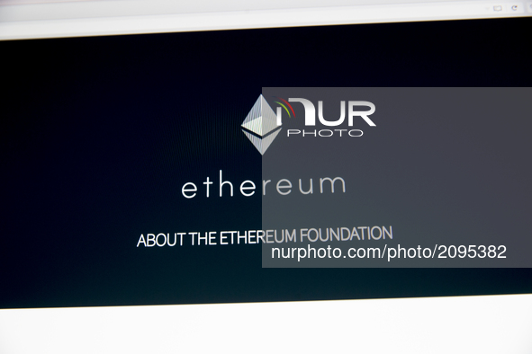 A view of a cryptocurrency Ethereum website. Ethereum is an open-source, public, blockchain-based distributed computing platform featuring s...