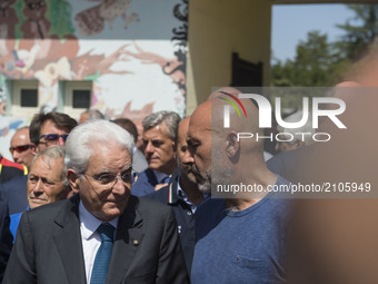 Italian president Sergio Matterella (L) and Mayor of Amatrice Sergio Pirozzi in Amatrice after devastating earthquake, in Amatrice, Italy, o...