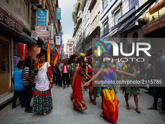 People wearing colourful costume take part in the Gay pride parade in Kathmandu, Nepal, August 8, 2017. Hundreds of Lesbian, Gay, Bisexual a...