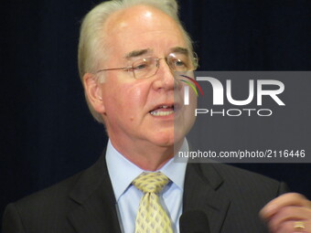 US Health and Human Services Secretary Tom Price speaks to the press after US President Donald Trump held a meeting with administration offi...