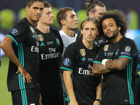 Marcelo of Real Madrid, Luka Modric of Real Madrid and others players of Real Madrid celebrate victory after the UEFA Super Cup final betwee...