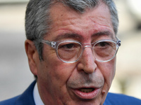 Patrick Balkany mayor of Levallois- Perret came to speak to the press on questions on the site where a vehicle hit soldiers and disappeared...