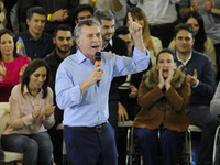 Argentinian President Mauricio Macri speaks during the campaign closing of the ruling party 'Vamos Juntos' in Buenos Aires, Argentina, 09 Au...
