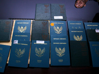 Police showed some evidence of human trafficking crimes to the Middle East during a press conference at the Indonesian National Police Crimi...