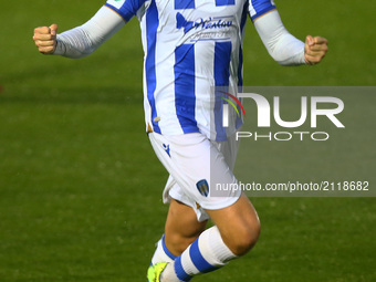 Frankie Kent of Colchester United celebrate his goal
during Carabao Cup First Round match between Colchester United and Aston Villa at Colch...