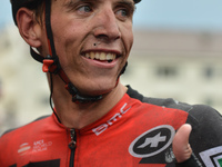 Dylan Teuns of Belgium from BMC Racing Team celebrates after winning the opening stage, the 156.5km from Engenes (on Andorja Island) to Narv...
