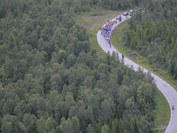 The peloton of riders during the opening stage, the 156.5km from Engenes (on Andorja Island) to Narvik, during the Arctic Race of Norway 201...