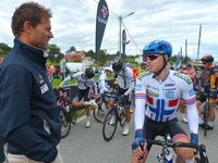 Thor Hushovd (Left) and Rasmus Fossum Tiller (Joker Icopal) at the start line of the opening stage, the 156.5km from Engenes (on Andorja Isl...