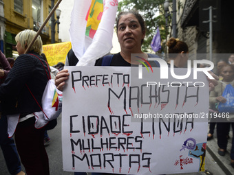 Women protested on 10 August 2017 against the dismantling of policies to confront and care for women victims of violence in the city of São...