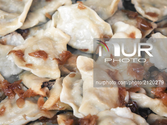 Traditional pierogi (dumplings) with meat and fried onion during the opening of the 15th Annual Pierogi (Dumplings) Festival in Krakow's Sma...