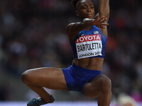 Tianna Bartoletta of USA jumps in the long jump final in London at the 2017 IAAF World Championships athletics at the London Stadium in Lond...
