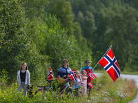 A group of supporters during the second stage, the 184.5km from Sjovegan to Bardudoss Airport, during the Arctic Race of Norway 2017. 
On Fr...