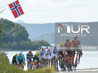 The peloton during the second stage, the 184.5km from Sjovegan to Bardudoss Airport, during the Arctic Race of Norway 2017. 
On Friday, Augu...