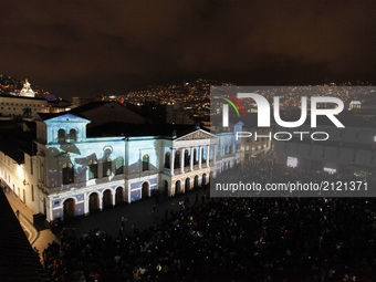 The second edition of the festival of lights illuminated Quito's Historic Center in Quito, August 11, 2017. This event is unique in Latin Am...