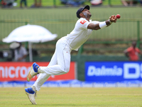 Sri Lankan cricketer Lahiru Kumara drops a catch during the 1st Day's play in the 2nd Test match between Sri Lanka and India at the Pallekel...