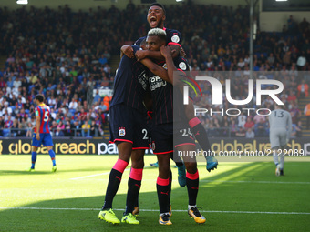 Huddersfield Town's JSteve Mounie celebrate the 3rd goal
during Premier League  match between Crystal Palace and Huddersfield Town at Selhur...