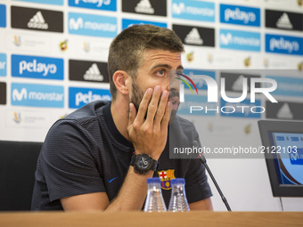 Gerard Pique during the last press conference before the match between FC Barcelona - Real Madrid, for the first leg of the Spanish Supercup...