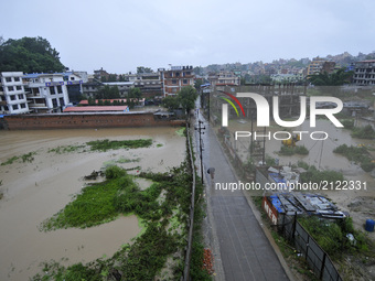 An aerial view of water logged field, due to the heavy rainfall many parts of Kathmandu valley suffered from water logged at Patan, Nepal on...
