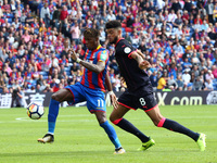 Crystal Palace's Wilfried Zaha holds of Huddersfield Town's Philip Billing
during Premier League  match between Crystal Palace and Huddersfi...
