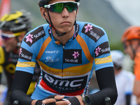 Dylan Teuns of Belgium from BMC Racing Team in the Leader Blue Jersey ahead of the third stage, the 185.5km from Lyngseidet (Lyngen Alps) to...