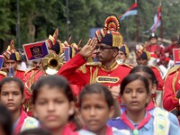 Armed Police force, students of National Credit Corps and Scout Guide look in their ceremonial dress as they march past on the final and ful...
