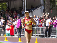 Hang Yin finishing second at Women 50 K Race Walk at IAAF World Championships in London, UK on August 13, 2017. The race was one of pioneeri...