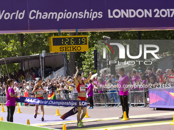 Jiayu Yang wins Women 20 K Race Walk at IAAF World Championships in London, UK on August 13, 2017. The race took place on The Mall, most pic...