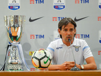 Simone Inzaghi during the S.S. Lazio press conference ahead of the Italian Supercup at Olimpico Stadium on August 12, 2017 in Rome, Italy. (