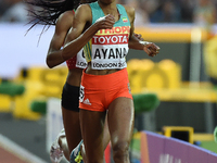 Hellen Onsando Obiri of Kenya, and Almaz Ayanaof  Ethiopia, compete in 5000 meter  final in London at the 2017 IAAF World Championships athl...