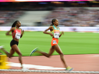 Hellen Onsando Obiri of Kenya, and Almaz Ayana of  Ethiopia, compete in 5000 meter  final in London at the 2017 IAAF World Championships ath...