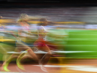 Kalkidan Gezahegne of Bahrain, and Susan Krumins of Nederlands, compete in 5000 meter  final in London at the 2017 IAAF World Championships...