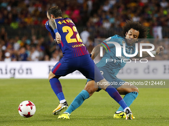 Aleix Vidal and Marcelo during the spanish Super Cup match between F.C. Barcelona v Real Madrid, in Barcelona, on August 13, 2017. (